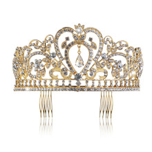 Gold Rhinestone Bridal Tiara with Comb Crystal Princess Crown Headband for Wedding and Pageant