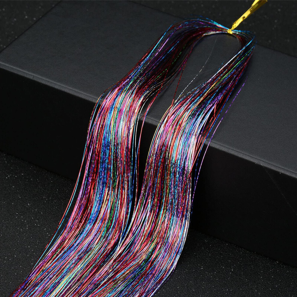 Hair Tinsel Kit with Tools 16 Colors 2400 Strands Glitter Hair Extensions for Parties
