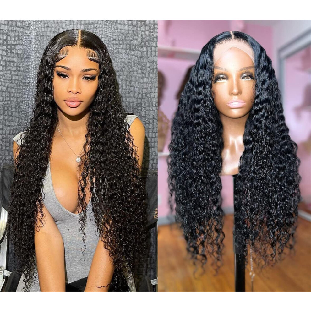 30 Inch Water Wave Lace Front Wig Human Hair Brazilian Virgin Wet and Wavy Natural Hairline