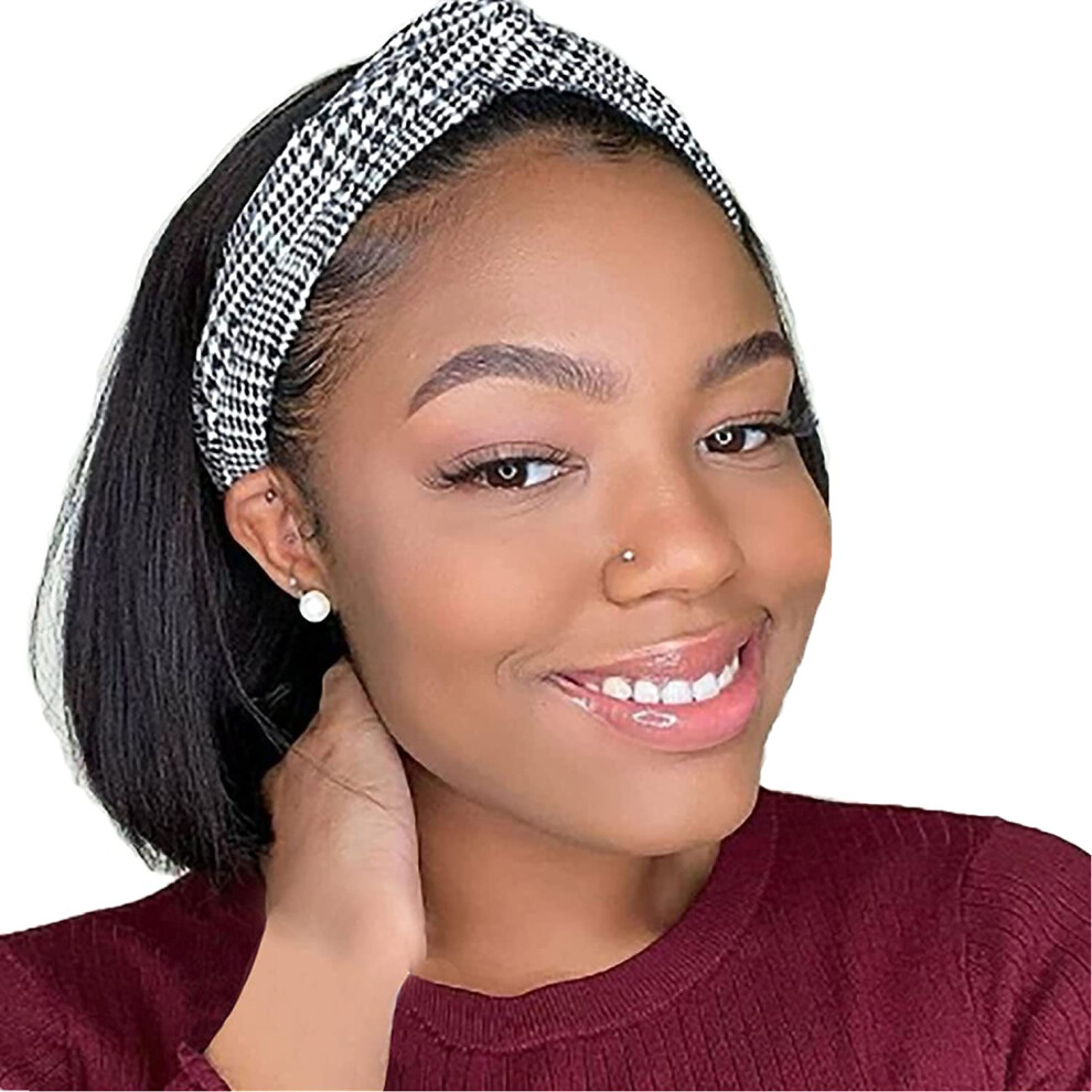 Unisex Headband Bob Wig Human Hair 10 Inch Brazilian Straight Glueless Quick Wear Natural Hairline