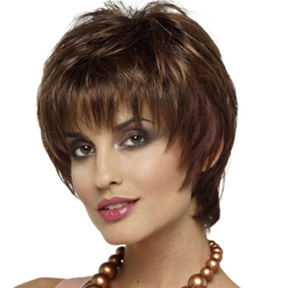 Unisex Pixie Cut Wig Short Curly With Bangs, Synthetic Heat Resistant Layered Wavy Wig For Women 24Cm