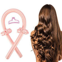 Heatless Hair Curlers Silk Ribbon No Heat Curling Headband Set with Clips and Scrunchie Pink