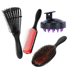 4 Piece Bamboo Hair Brush Set for Women, Boar Bristle Detangling Styling and Scalp Massage Kit