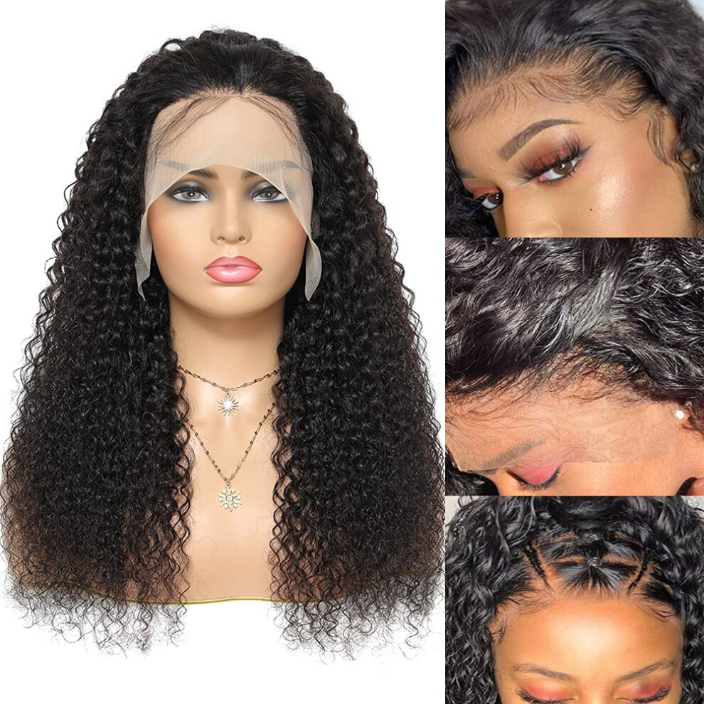 12A Grade Human Hair Bundles with 13x4 Curly Lace Frontal Wig, 14 Inch, Natural Hairline