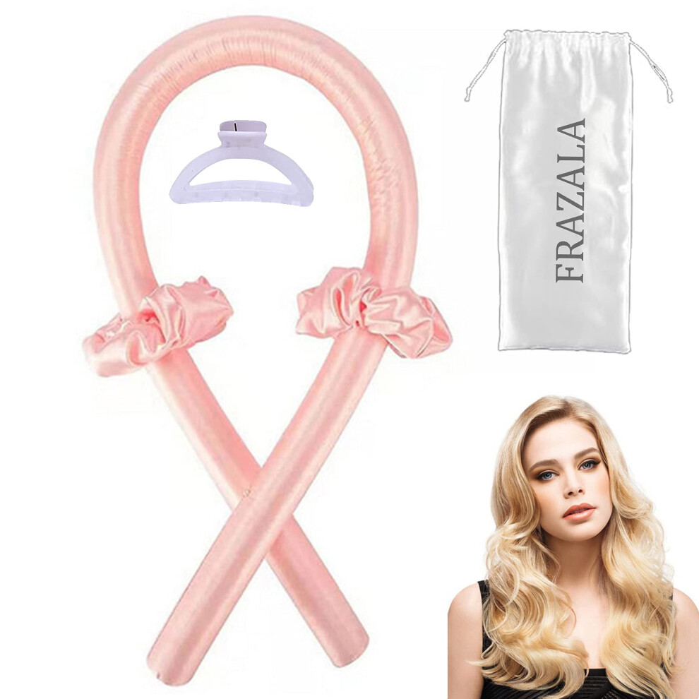 Pink Heatless Hair Curler Rod Headband With Scrunchies, No Heat Overnight Curling Kit