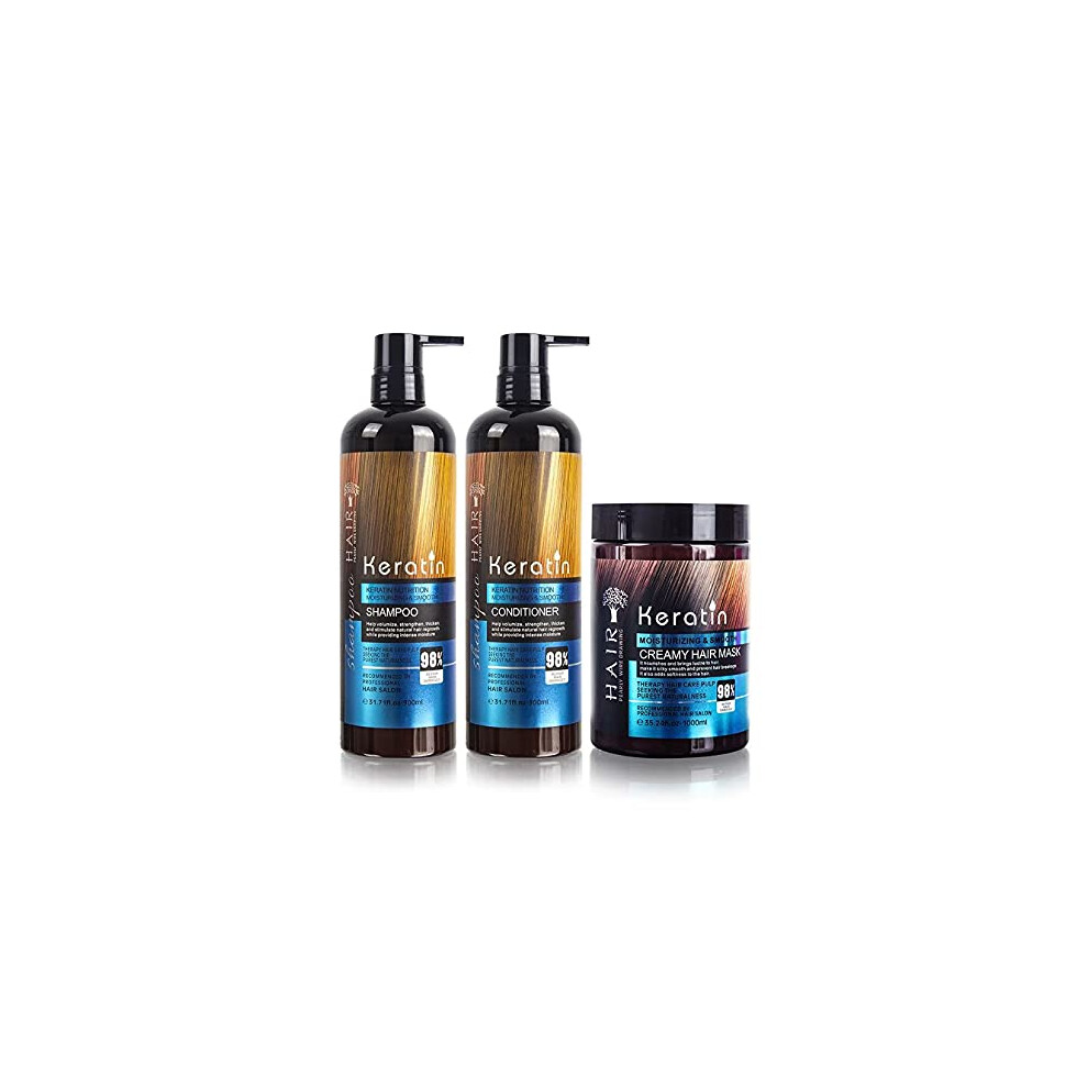 Keratin Hair Treatment Kit with Shampoo Conditioner and Mask for Deep  and Frizz Control