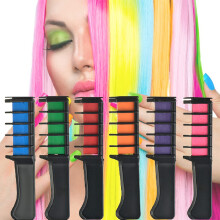 Hair Chalk Comb Set for Girls Kids, 6 Washable Pearlescent Colors, Temporary Easy Apply Hair Dye