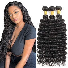30 Inch Brazilian Deep Wave Human Hair Bundles, Virgin Remy Weave Extensions Full Volume