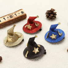 Halloween Witch Hat Hair Clip for Kids Costume, Glitter Fabric with Secure Hidden Clip, 4Pcs