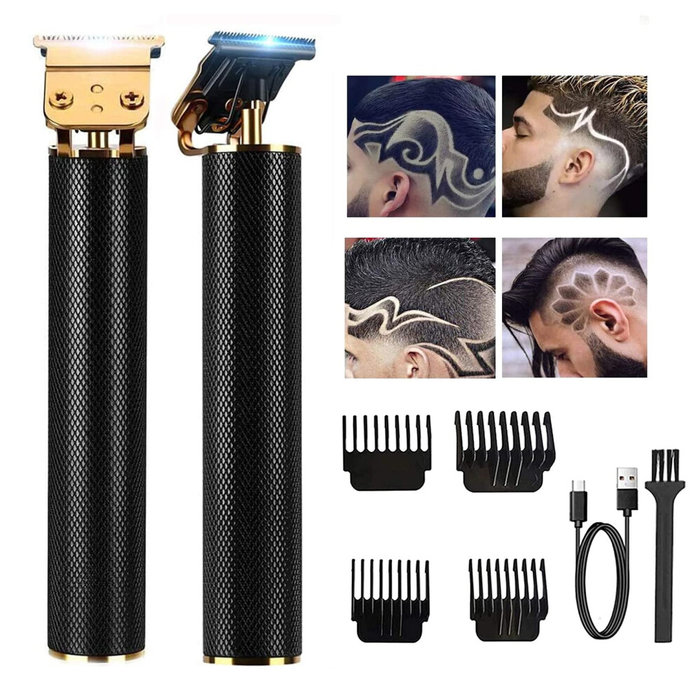 Black Professional Hair Clippers For Men, Zero Gap Tblade Cordless Trimmer With 4 Guide Combs,