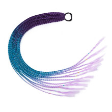 24 Inch Braided Ponytail Extension Synthetic Ombre Hairpiece with Elastic Band for Women Girls Purple Sky Blue