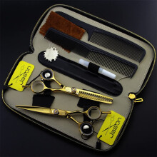 Professional Hair Cutting Scissors Kit 6 Inch Barber Set with Comb Thinning Shears Leather Bag