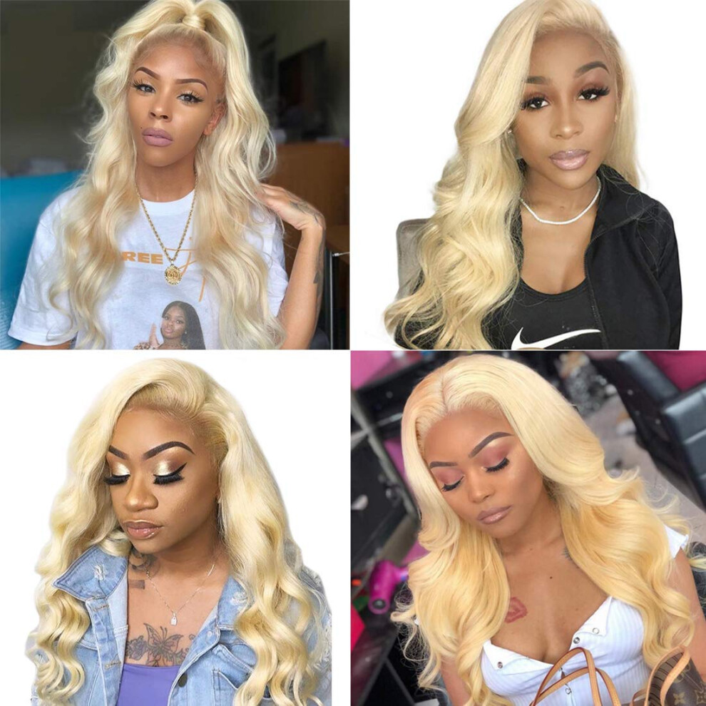 Unisex Blonde Human Hair Lace Front Wig 13X6 Body Wave Hd Transparent Pre Plucked Glueless 22Inch
