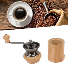 Manual Oak & Stainless Steel Coffee Grinder Light Color Ergonomic Crank