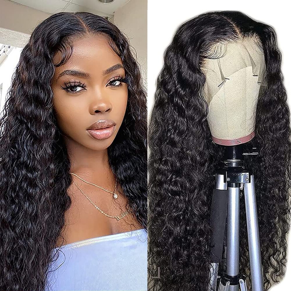 Unisex 13X4 Kinky Curly Lace Front Wig 26 Inch Pre Plucked Brazilian Human Hair Glueless 180% Density