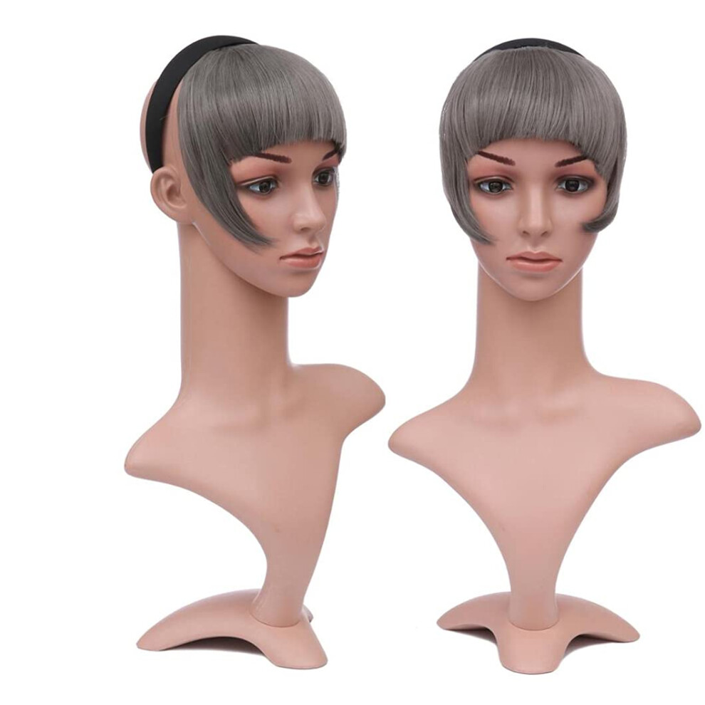 Unisex Dimgray Clip In Blunt Bangs Synthetic Heat Resistant Fake Fringe Hairpiece For Instant Style Change
