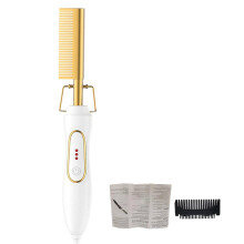 Hot Comb Hair Straightener with PTC Fast Heating Core, Adjustable Heat Control, for Natural Black Hair Beard Wigs White