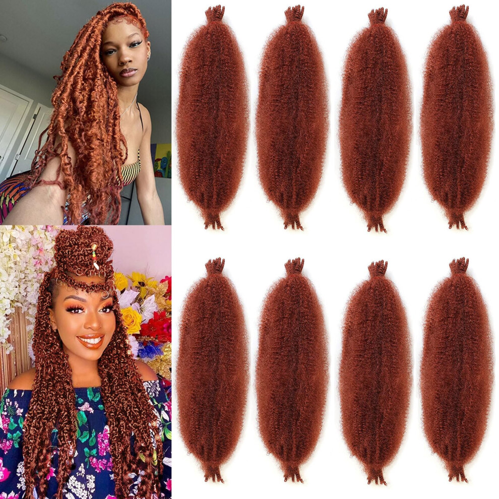 Unisex 30 Inch Ginger Afro Twist Braiding Hair Extensions, Preseparated Marley Hair For Soft Locs, 8 Packs