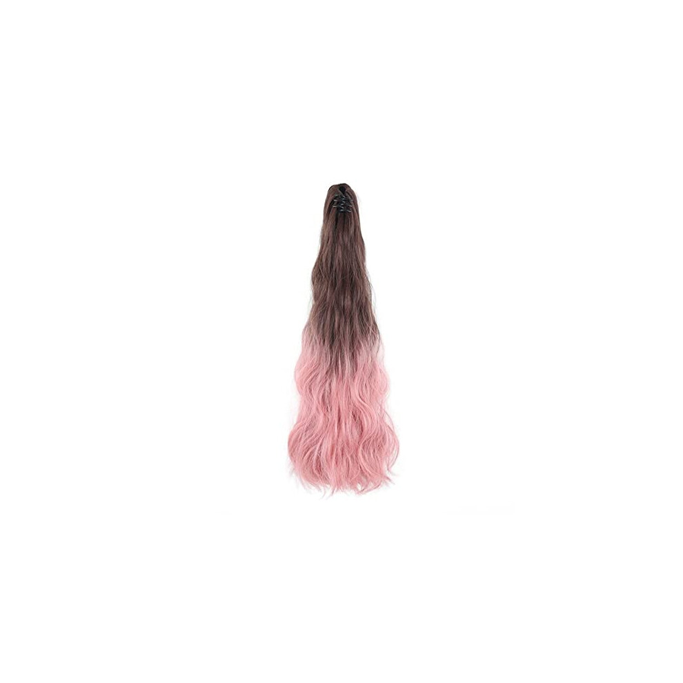 Unisex Brown Ombre Wavy Clip In Ponytail Synthetic Hair Extensions Blonde 22Inch Curly Hairpiece For Women
