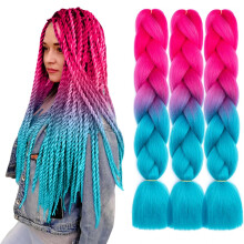 Ombre Jumbo Braiding Hair Extensions 24 Inch Peach Pink to Lake Blue Synthetic for Box Braids
