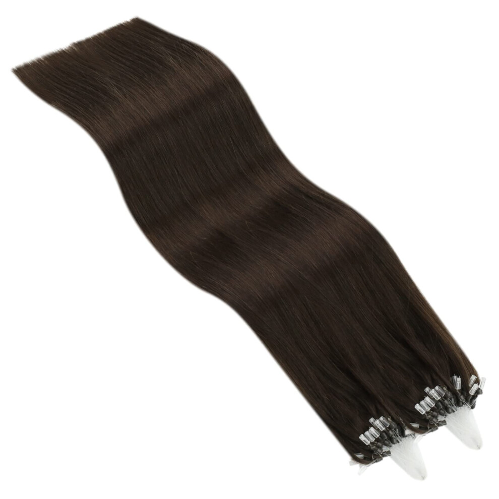 Unisex Brown 22 Inch Dark Micro Ring Human Hair Extensions 50 Strands Remy Microlink Longlasting Wear