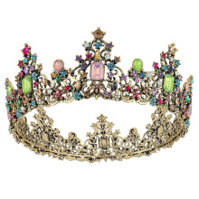 Baroque Queen Crown for Wedding Women Gold Crystal Tiara with Gemstones Elegant Design