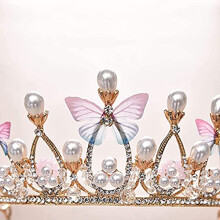 Crystal Pearl Bridal Tiara Butterfly Wedding Hair Crown for Women Girls RetroInspired Style