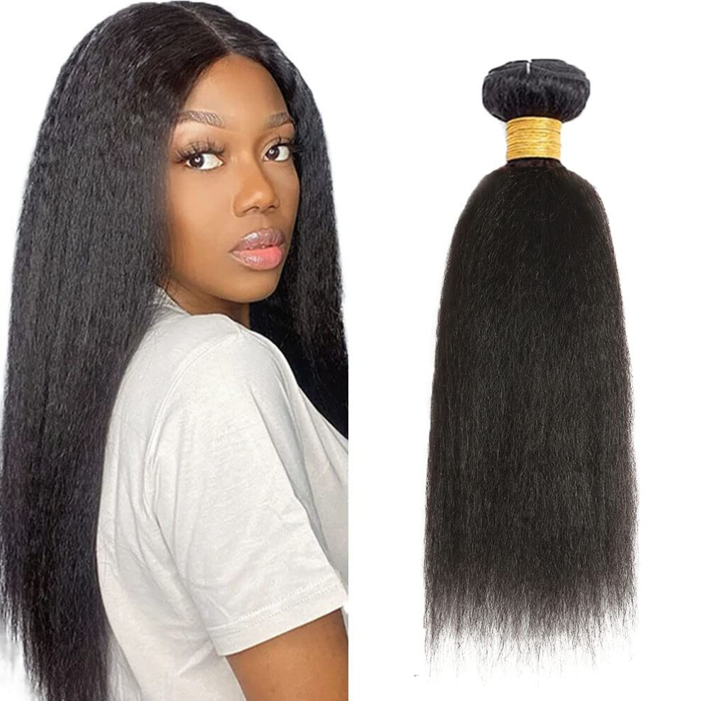 Unisex Black 20 Inch Kinky Straight Human Hair Bundles Brazilian Remy Extensions Natural Double Weft