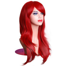 28 Inch Wavy Curly Synthetic Cosplay Wig Red Density Glue Natural Hairline