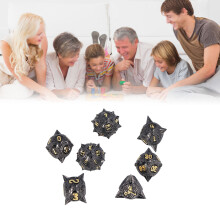 7 pcs Metal Zinc Alloy Dice Set for Board Games, Black Gold, Portable