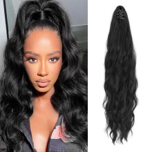 Ponytail Hair Extensions 20 Inch Wavy Natural Black Claw Clip for Instant Length and Volume