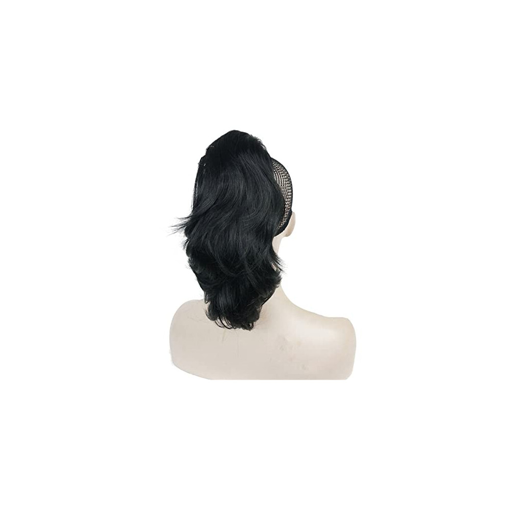 Unisex Black 12 Inch Dark Synthetic Curly Clip In Ponytail Extension With Claw Clip And Instant Volume Boost