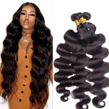 Brazilian Virgin Human Hair Bundles Natural Body Wave Wet and Wavy Weave 3pcs 14 Inch Natural Black