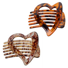 2 Pack Leopard Print Heart Hair Clips for Women, Resin Tortoise Shell Pins for Wedding Party