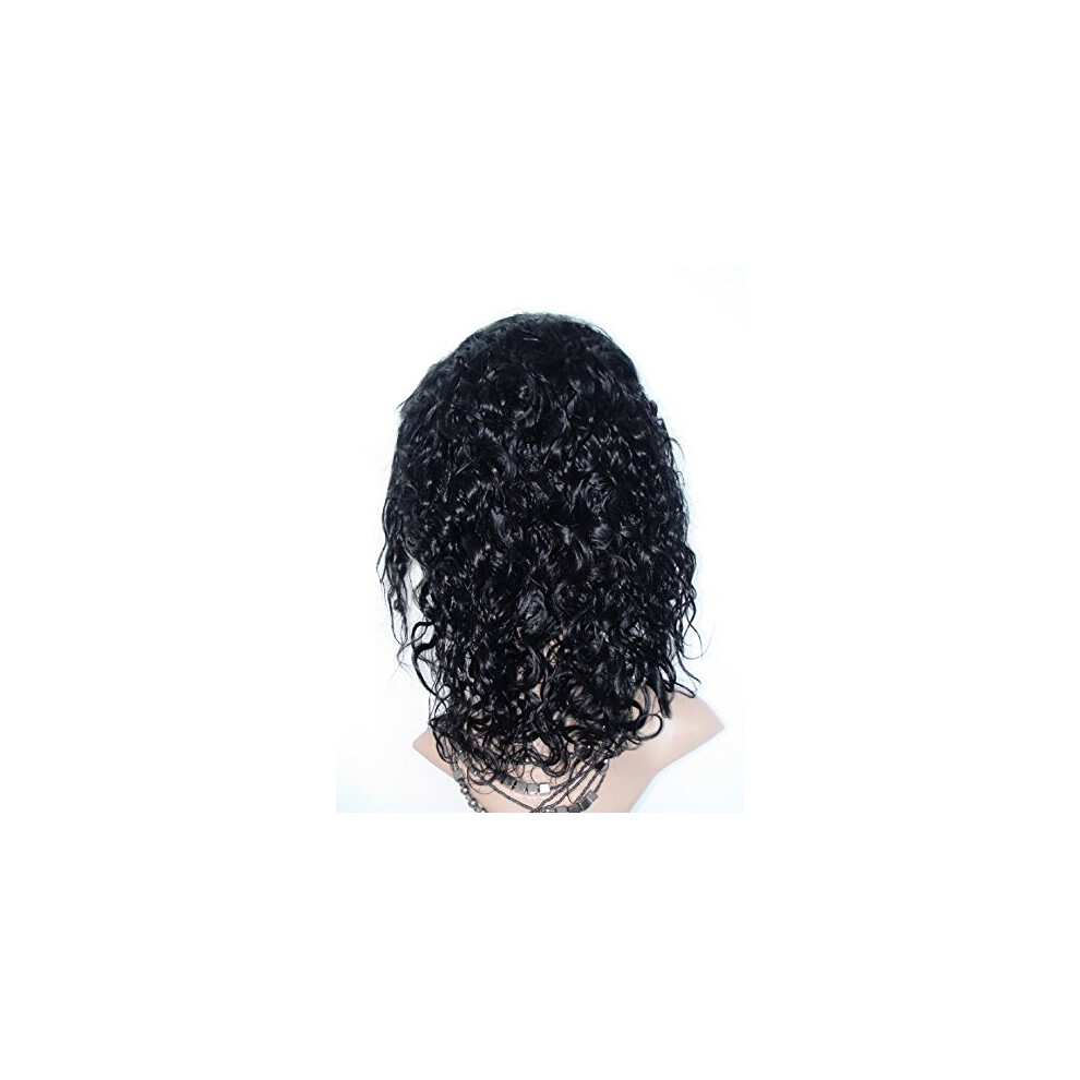 Unisex Black 12 Inch Full Lace Virgin Human Hair Wig Curly Afro European Remy Jet Tangle