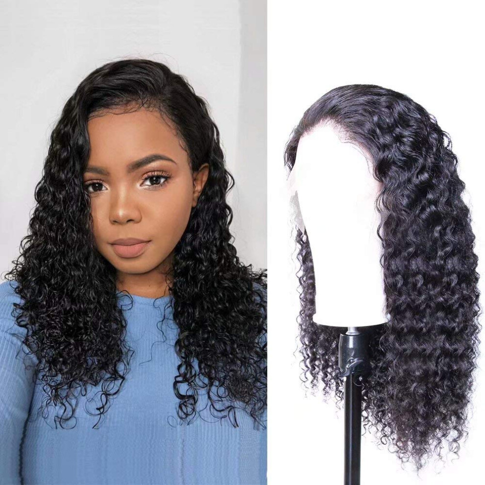 Unisex 14 Inch Deep Curly Human Hair Lace Front Wig Glueless Pre Plucked Brazilian Bob With Baby Hair