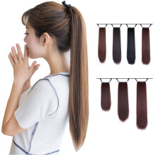 Synthetic Ponytail Hair Extension Long Straight 22 Inch Brown Black Clip In Wrap Around Natural Look