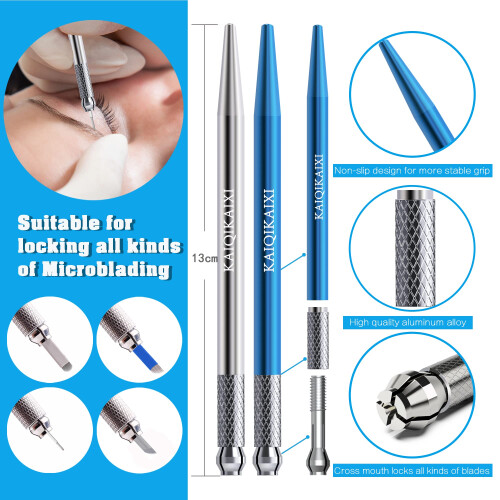 Microblading Pen with Needles Set, Lightweight Aluminum Permanent Makeup Pen, Secure Pinlock 2