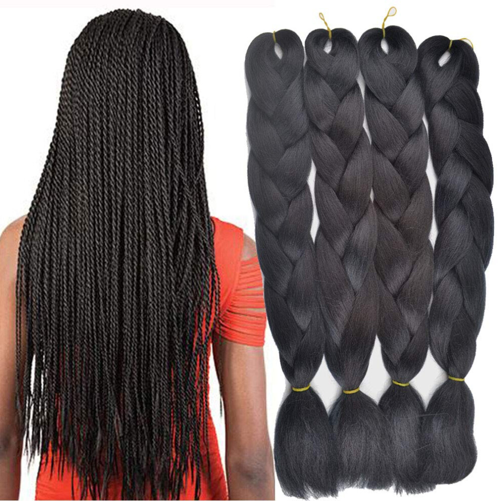 Unisex Black Synthetic Braiding Hair Extensions 24 Inch Yaki Texture Jumbo Braid For Crochet And Box Braids