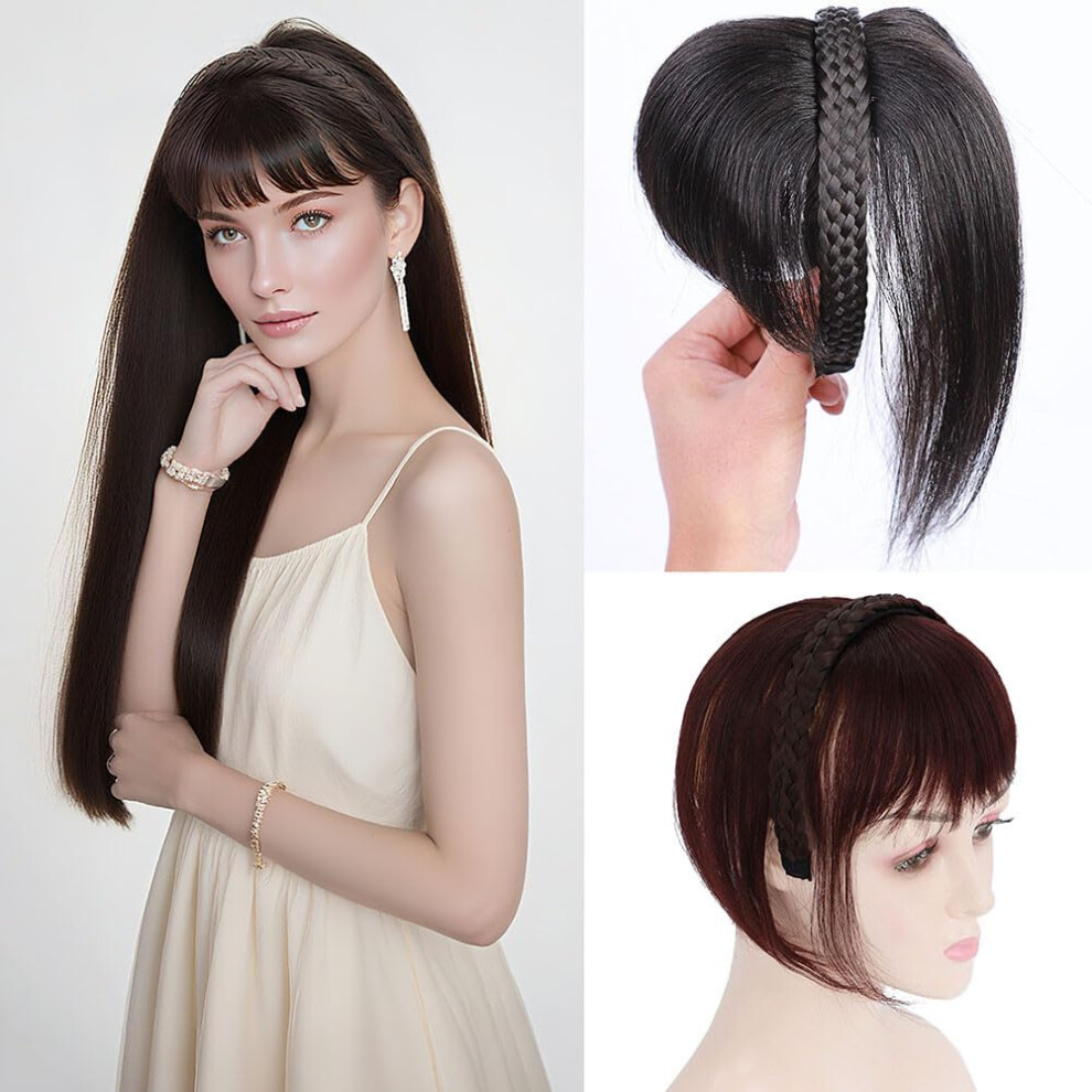 Unisex Black Off 10 Inch Human Hair Topper With Fringe, Natural Hairline Wiglet For Thinning Crown