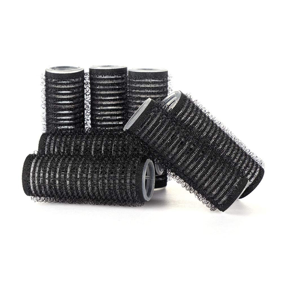6PCS Self Grip Hair Rollers for Women, Nylon Curlers Black 4cm Set for Quick Curls and Waves