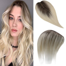16 Inch Ombre Human Hair Lace Topper Clip in Extensions for Women Thin Hair Volume Boost 2x6