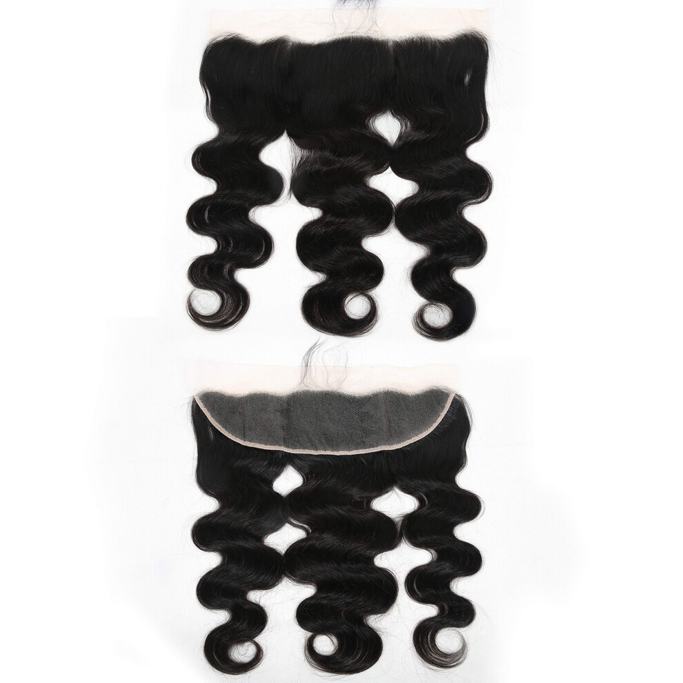 Unisex Black Brazilian Body Wave Lace Frontal Closure 13X4 14Inch Virgin Human Hair Natural