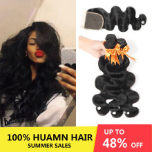 Peruvian Body Wave Hair Extensions Virgin Human Hair Bundles with 4x4 Lace Closure 14 16 18+12