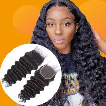 14 Inch Brazilian Deep Wave 4x4 Lace Closure Virgin Human Hair, Part, Natural Black