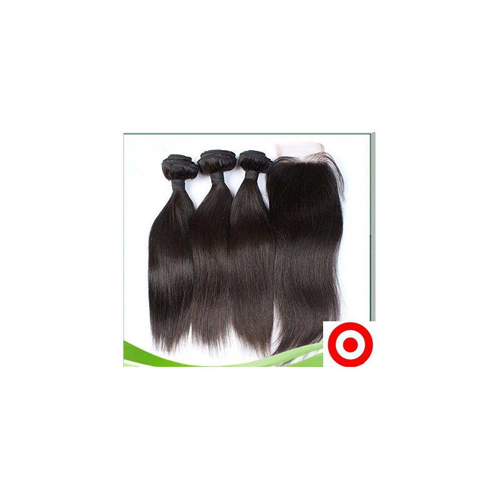 Unisex Human Hair Bundles With Closure Straight Virgin Malaysian Hair 3 Bundles 16In Closure 18In Wefts