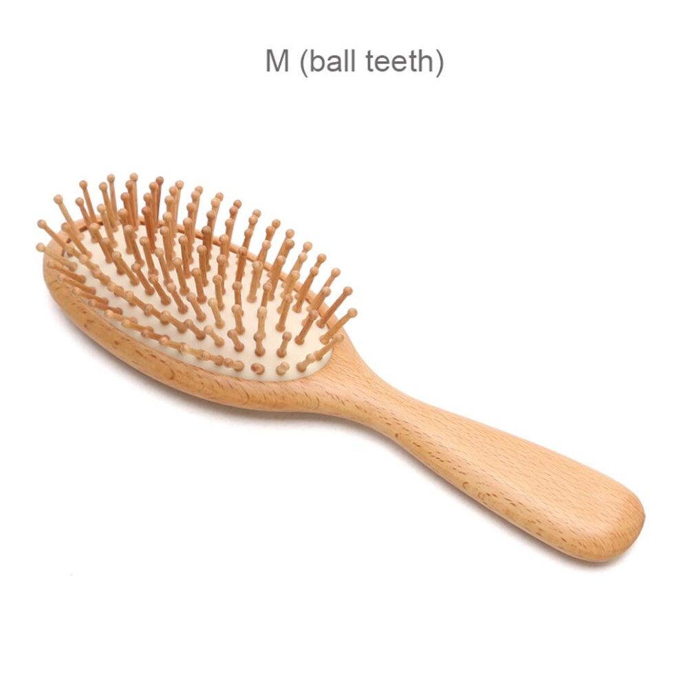 Bamboo Hair Brush with Wooden Bristles for Detangling, Scalp Massage and Smooth Hair Finish, M
