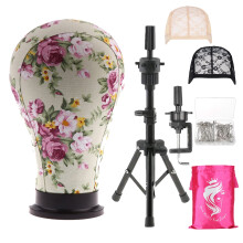 22 Inch Cork Canvas Wig Head with Adjustable Tripod Stand and 150 Tpins for Wig Making
