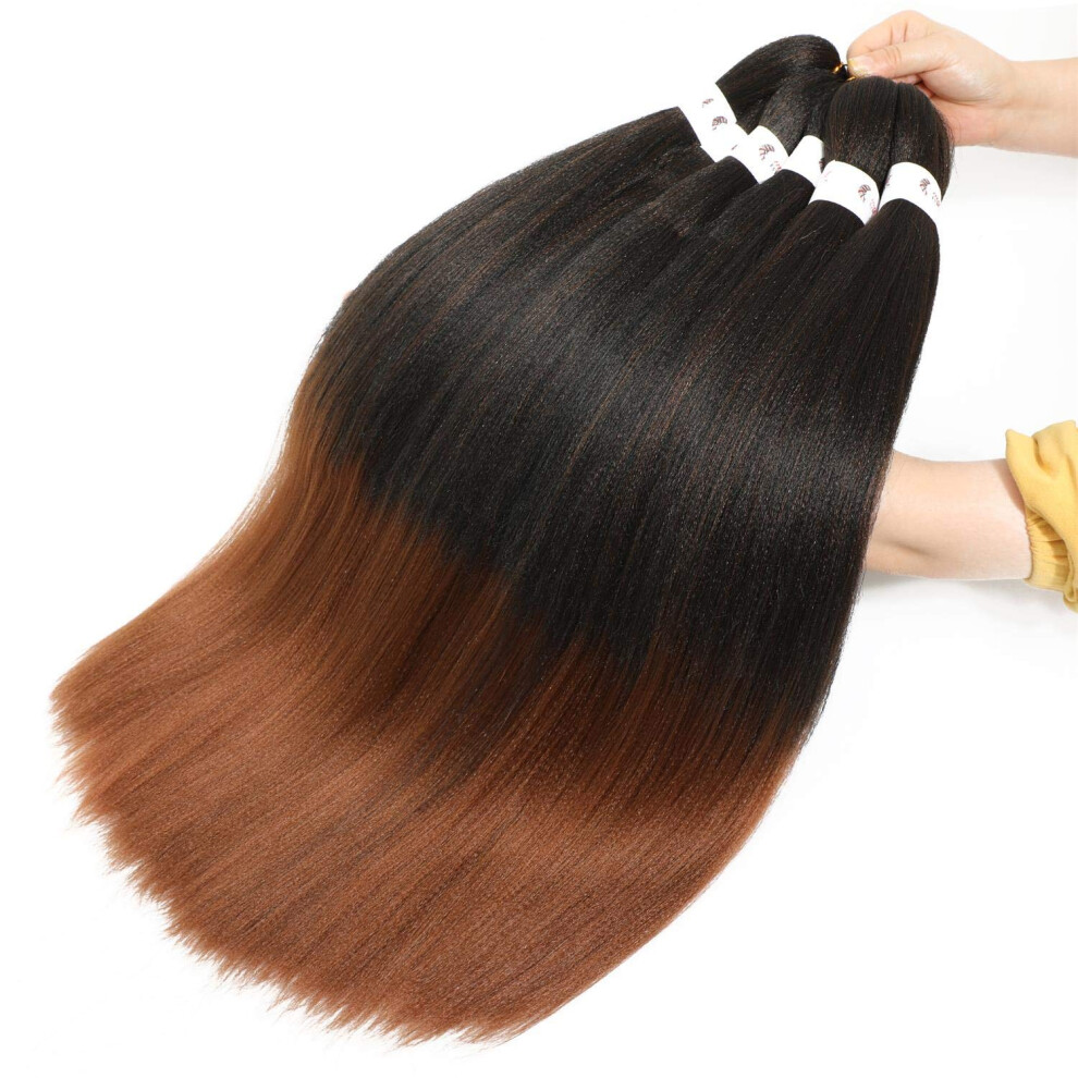 Unisex Braiding Hair Extensions 26 Inch Pre Stretched Ombre 1B/30 Yaki Texture Crochet 6 Packs Tangle