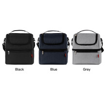 Dual-Deck Insulated Lunch Bag Cooler 24.5x21x26.5cm Leakproof Black